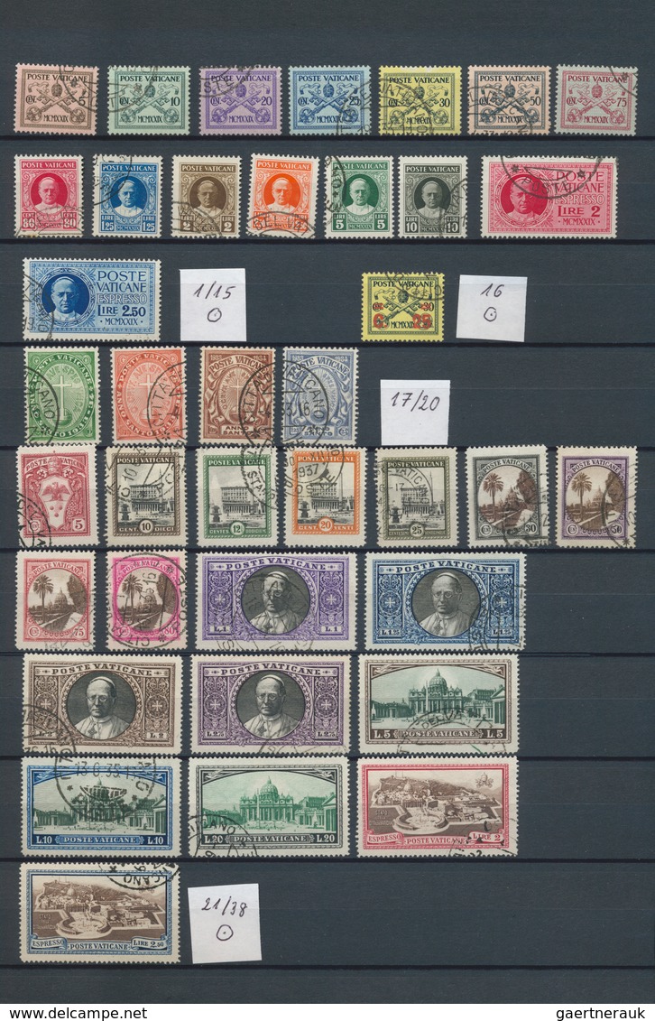 28475 Vatikan: 1929/1951, Used Collection Of Mainly Better Sets. E.g. 1934 Overprints On Piece (certificat - Lettres & Documents