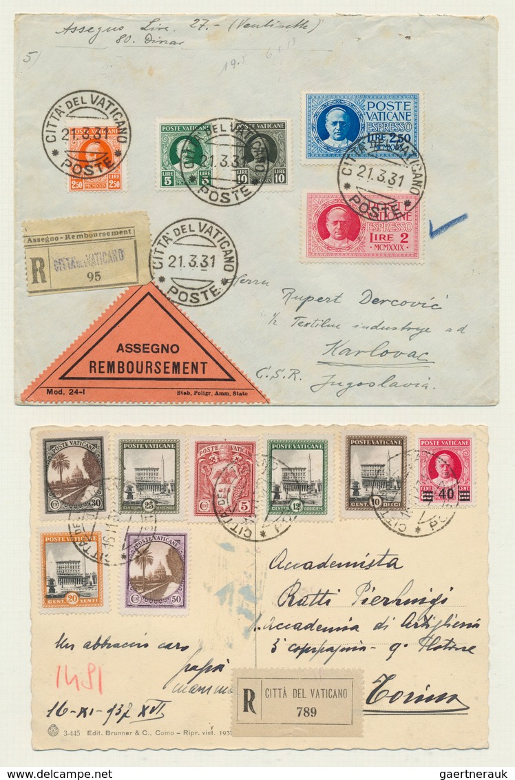 28489 Vatikan: 1933/1950, Petty Collection Of Covers/cards And Stamps On Piece, Comprising E.g. 1933 Defin - Lettres & Documents