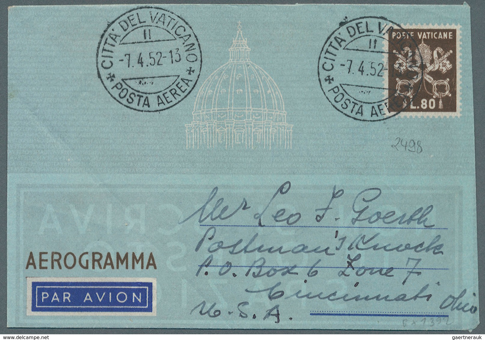 28502 Vatikan - Ganzsachen: 1930/1960 (ca) Mehr Als 30 Gefälligkeitsgestempelte Ganzsachen (frühe Aerogram - Entiers Postaux