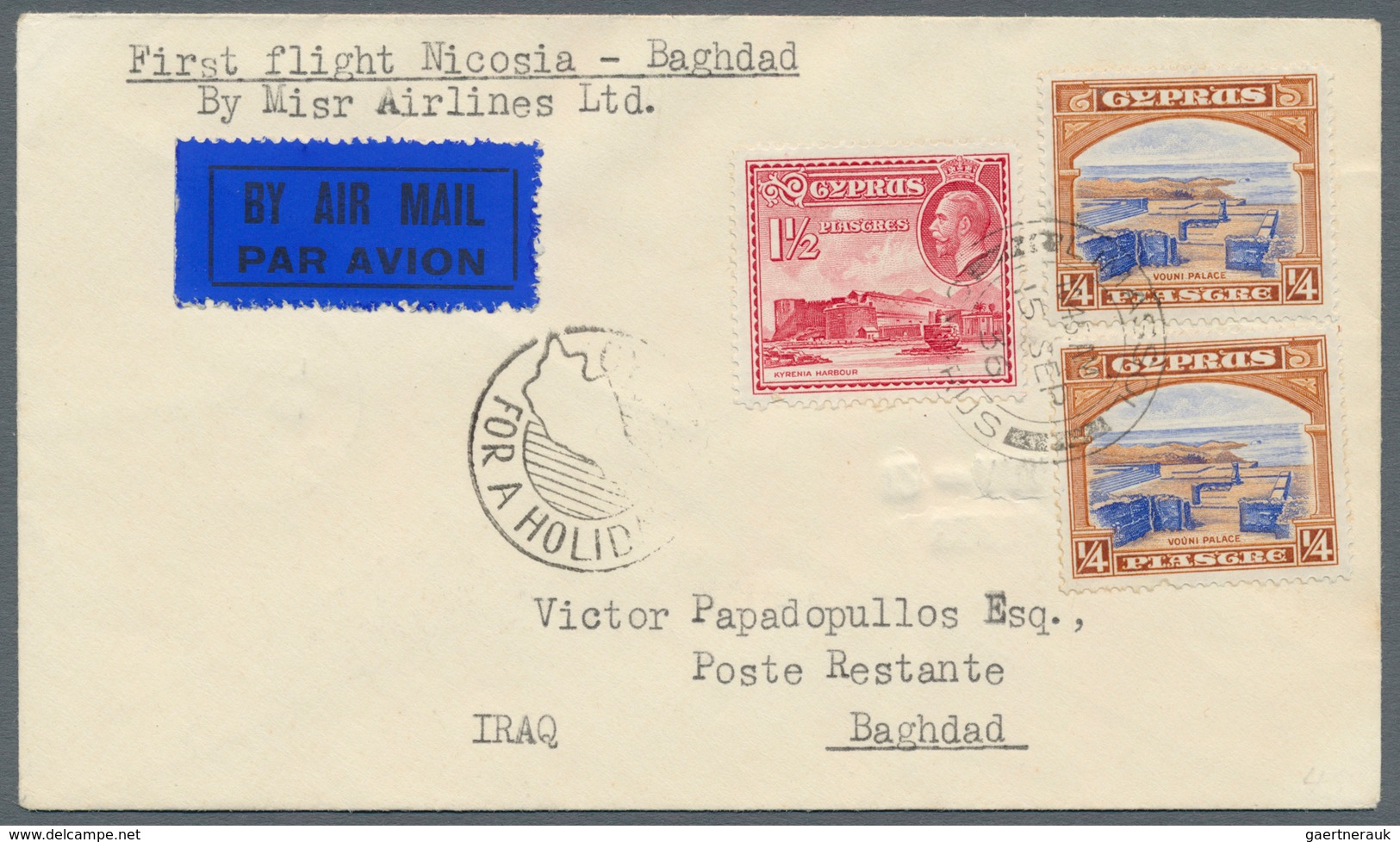 28527 Zypern: 1932/1946, Lot Of Six Cyprus-related Airmail Covers With Corresponding Endorsement And Cache - Autres & Non Classés