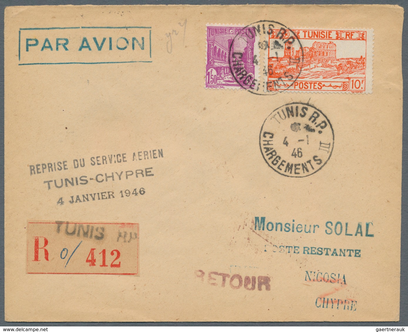 28527 Zypern: 1932/1946, Lot Of Six Cyprus-related Airmail Covers With Corresponding Endorsement And Cache - Autres & Non Classés