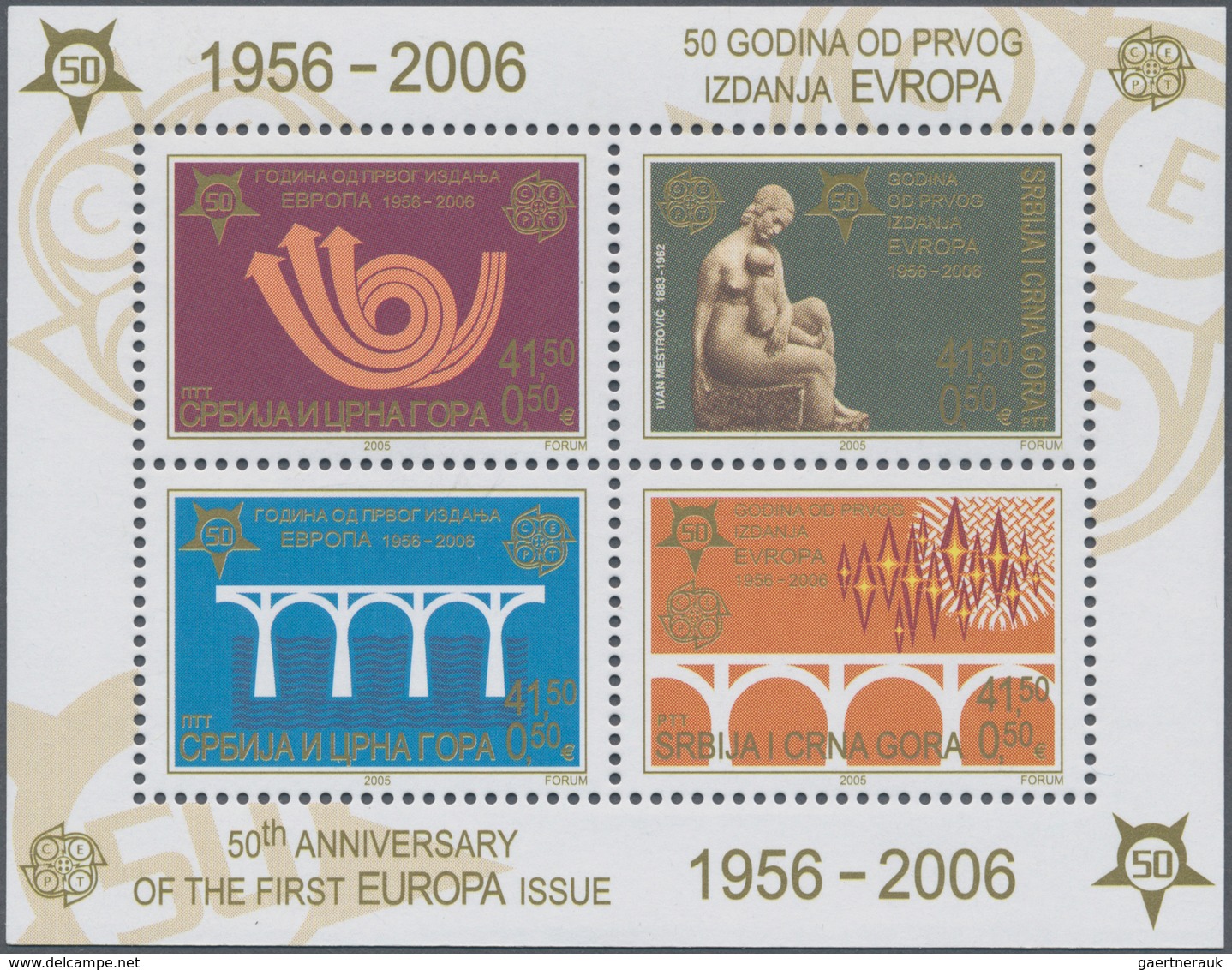 28604 Europa: 2006, "50 JAHRE EUROPAMARKEN". Posten mit den Ausgaben von 13 Ländern, postfrisch und je 1.0
