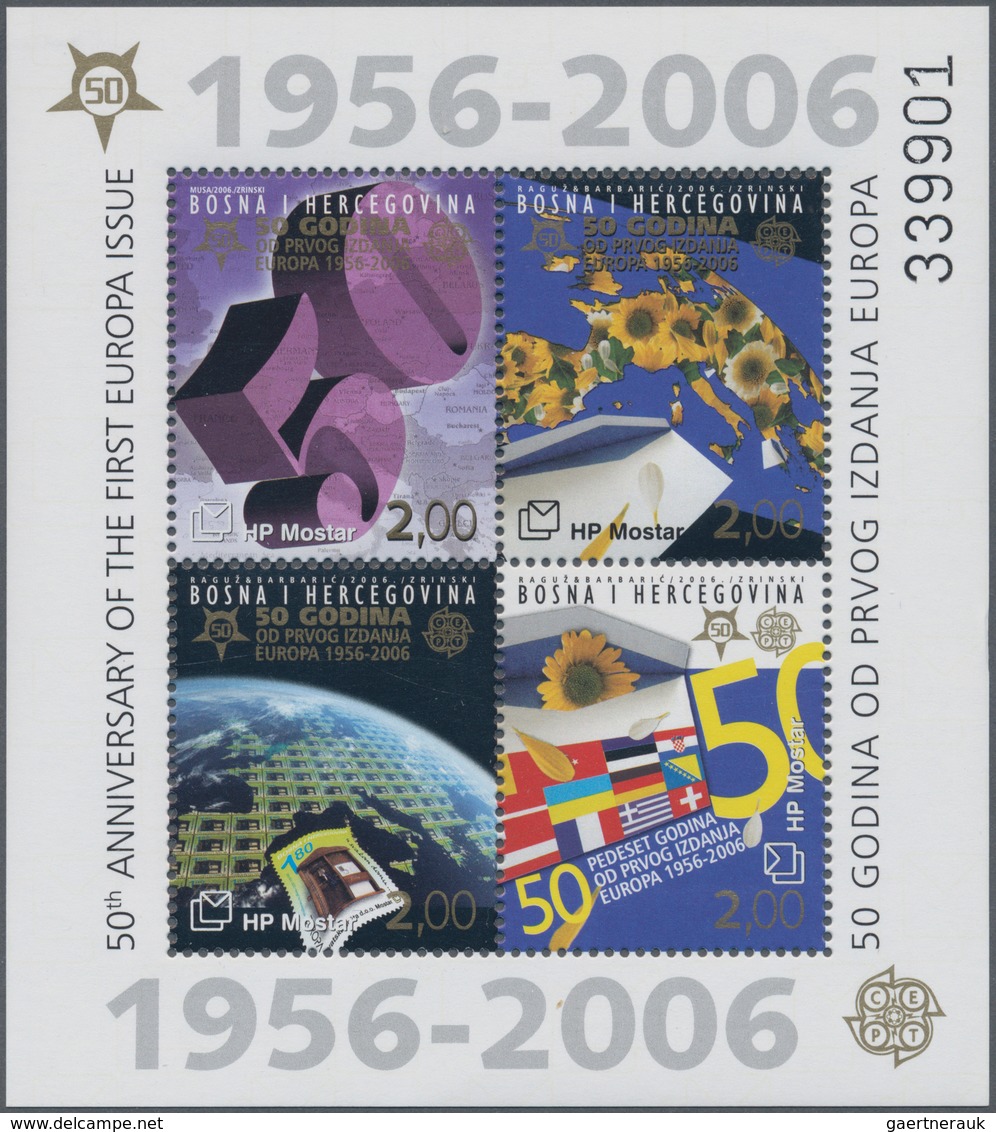 28604 Europa: 2006, "50 JAHRE EUROPAMARKEN". Posten mit den Ausgaben von 13 Ländern, postfrisch und je 1.0