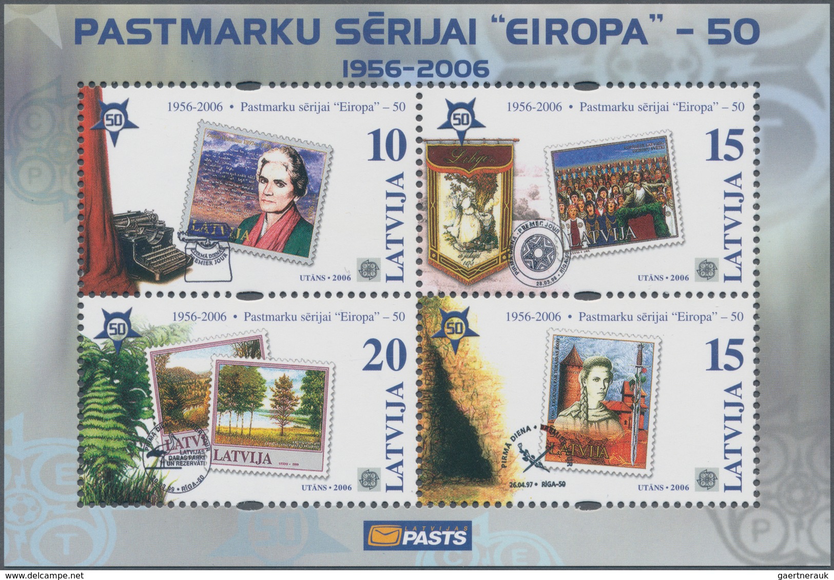28604 Europa: 2006, "50 JAHRE EUROPAMARKEN". Posten mit den Ausgaben von 13 Ländern, postfrisch und je 1.0
