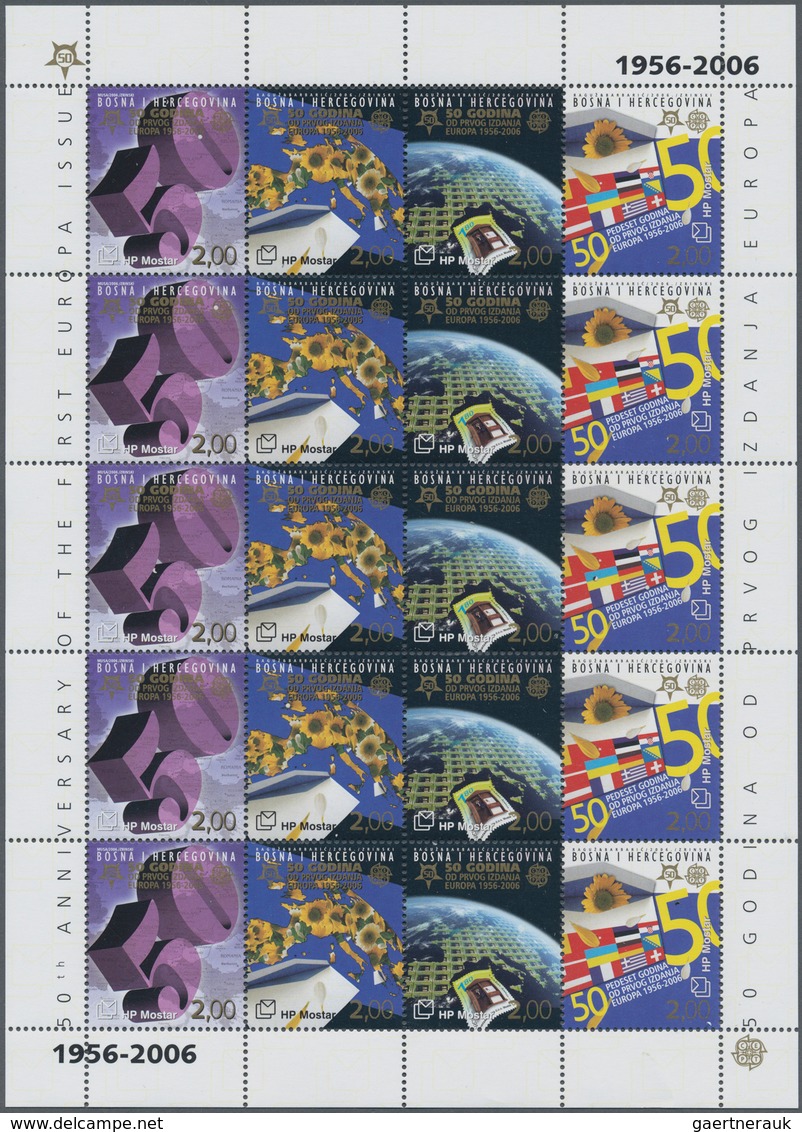 28604 Europa: 2006, "50 JAHRE EUROPAMARKEN". Posten mit den Ausgaben von 13 Ländern, postfrisch und je 1.0