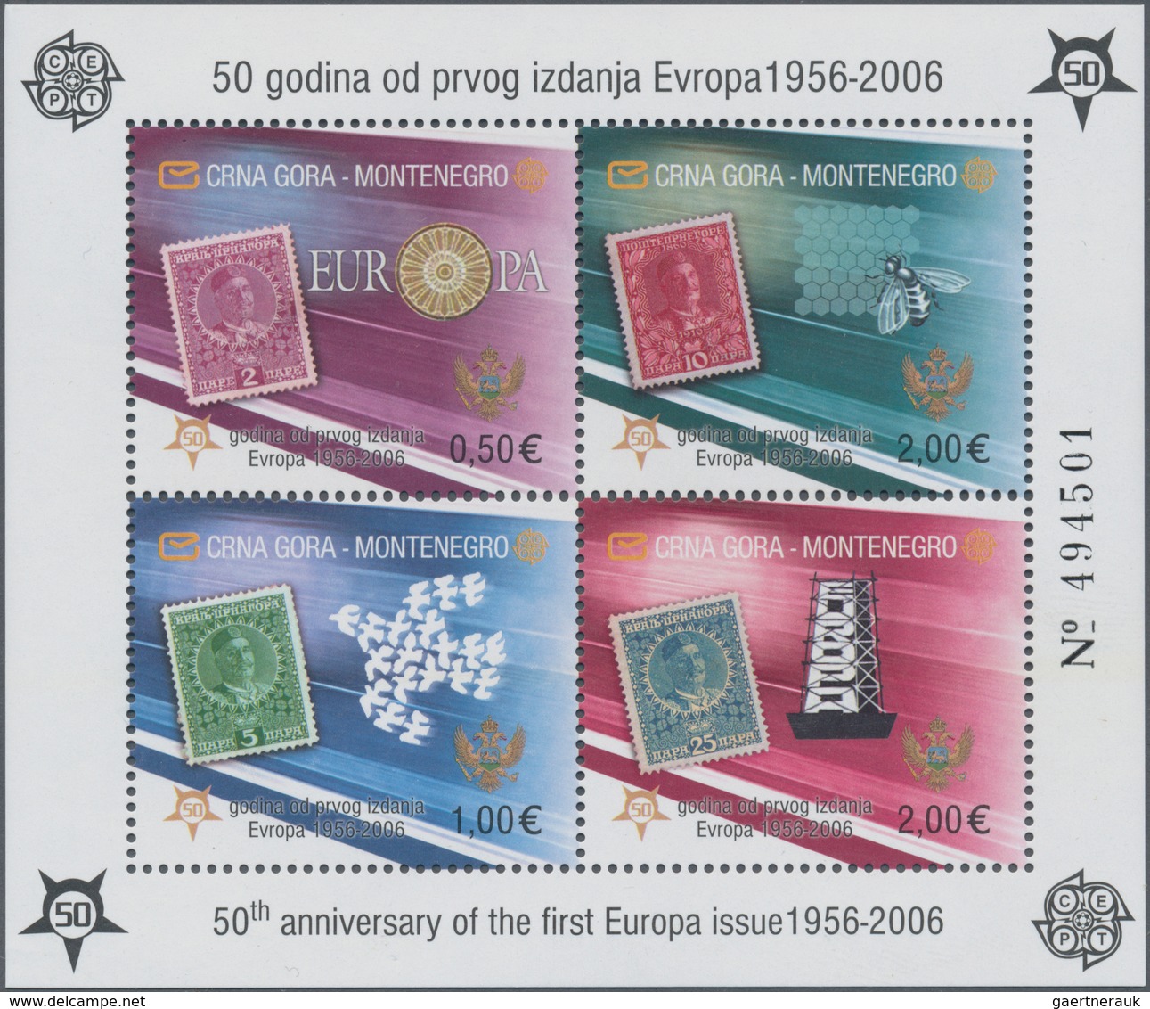 28605 Europa: 2006, "50 JAHRE EUROPAMARKEN". Posten mit den Ausgaben von 13 Ländern, postfrisch und je 1.0