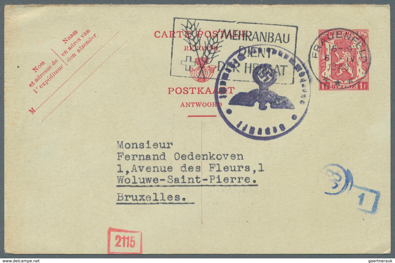 28847 BENELUX: 1823/1943, group of seven better entires, e.g. four Belgien reply cards returned from Switz