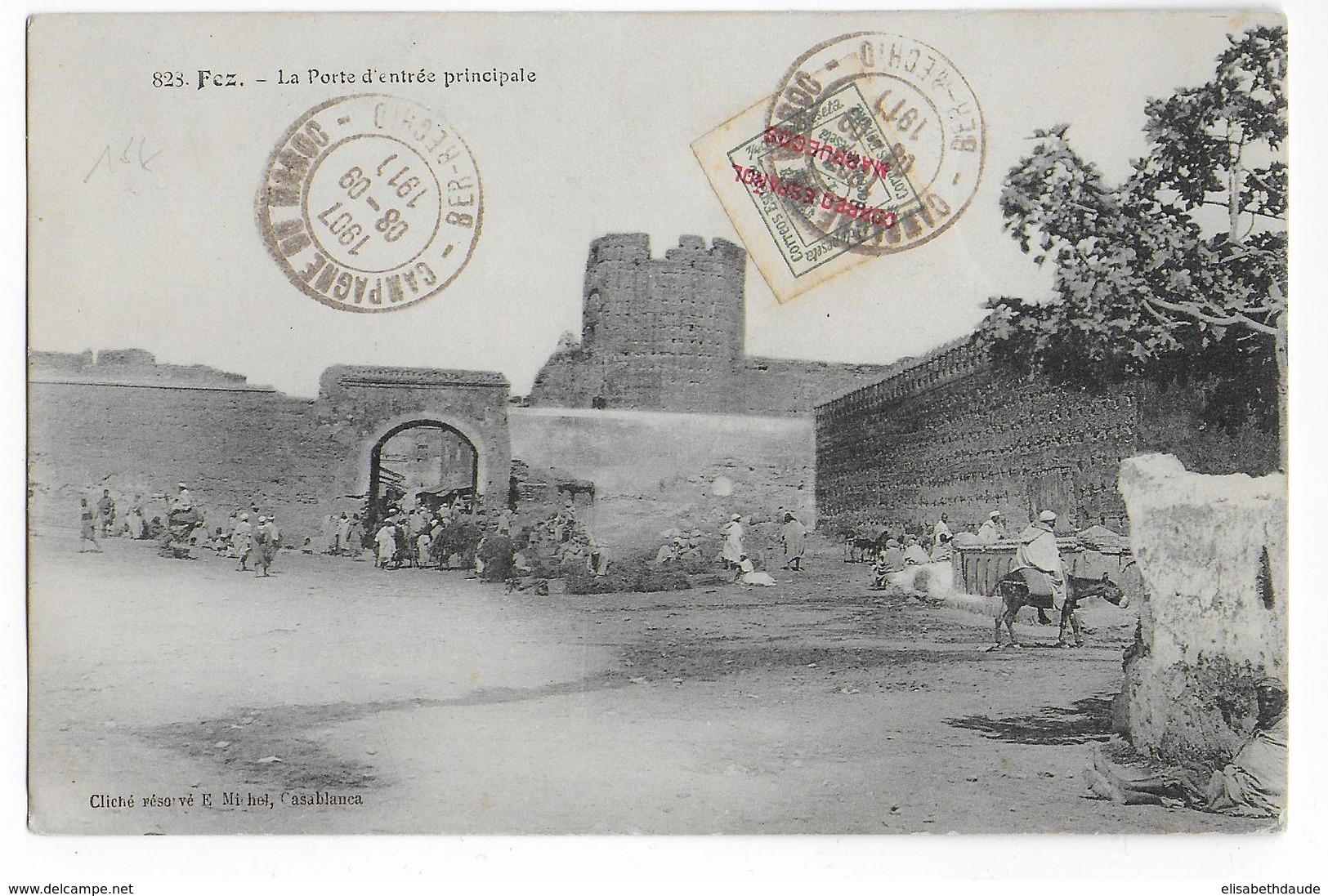 MAROC ESPAGNOL- 1911 - CARTE Avec OBLITERATION Des TROUPES FRANCAISES à BER-RECHID=> BORDEAUX - Marocco Spagnolo