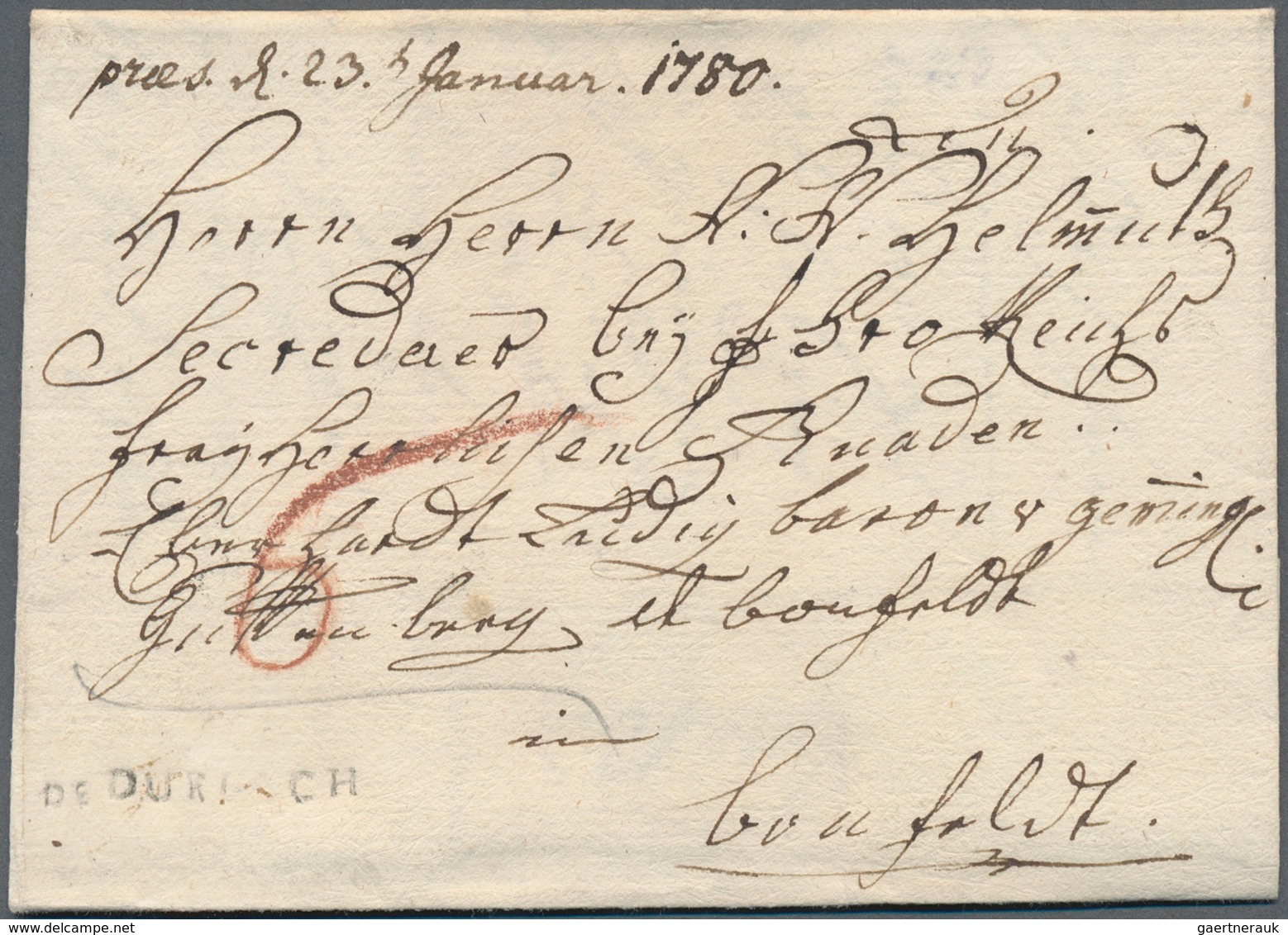 17000 Baden - Vorphilatelie: 1780, De DURLACH, Schwarzgrauer L1 Auf Gesiegeltem Faltbrief Mit Handschriftl - Prephilately