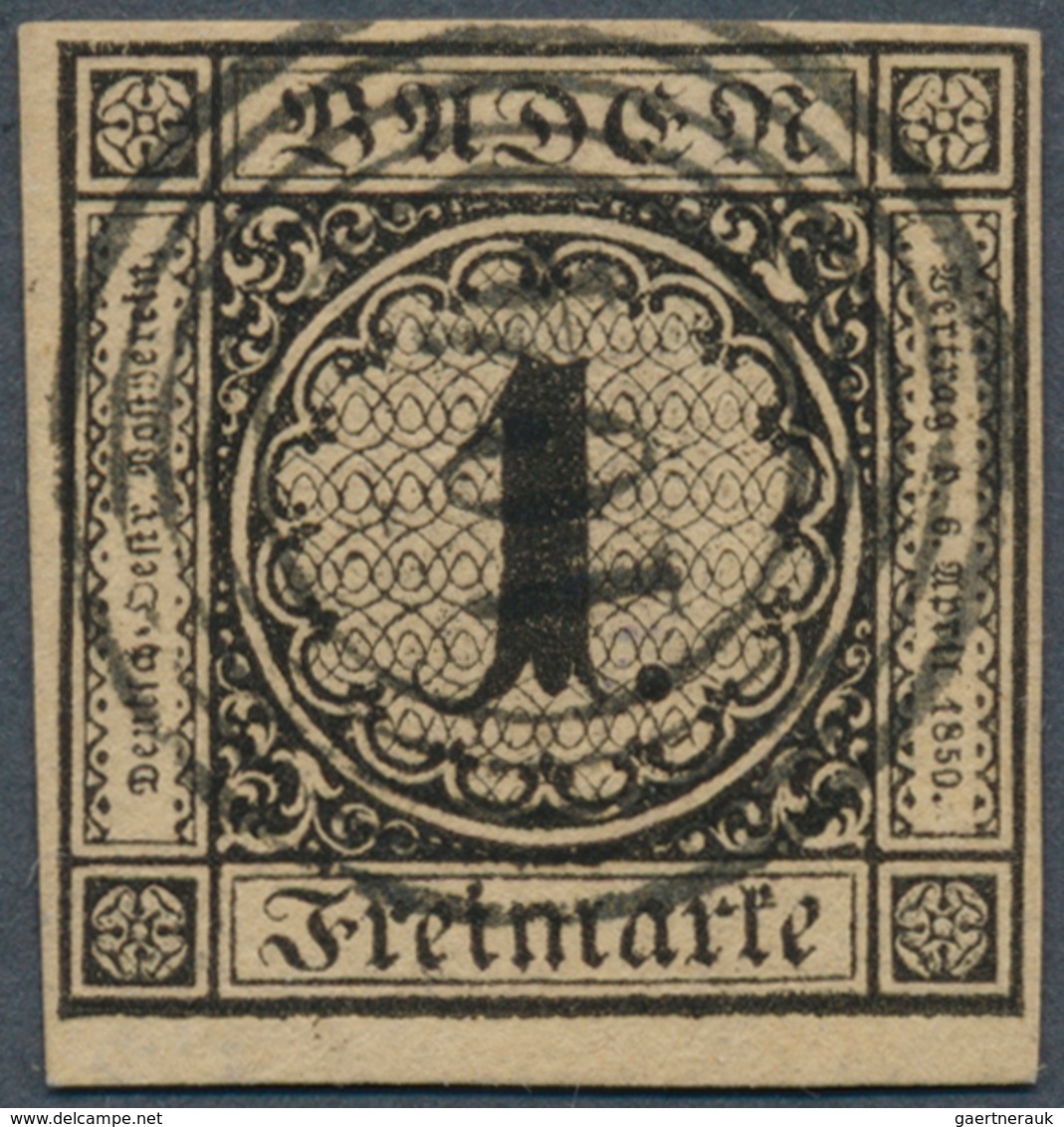 17005 Baden - Marken Und Briefe: 1851, Ziffern 1 Kr. Schwarz Auf Hellgelbbraun, Spätere Auflage Auf Dickem - Other & Unclassified