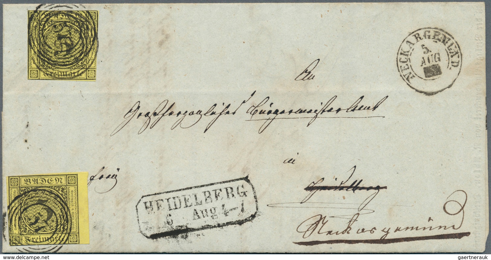 17010 Baden - Marken Und Briefe: 1851, 3 Kr. Schwarz Auf Gelb Mit Nummer "99" Auf Komplettem Faltbrief Aus - Andere & Zonder Classificatie