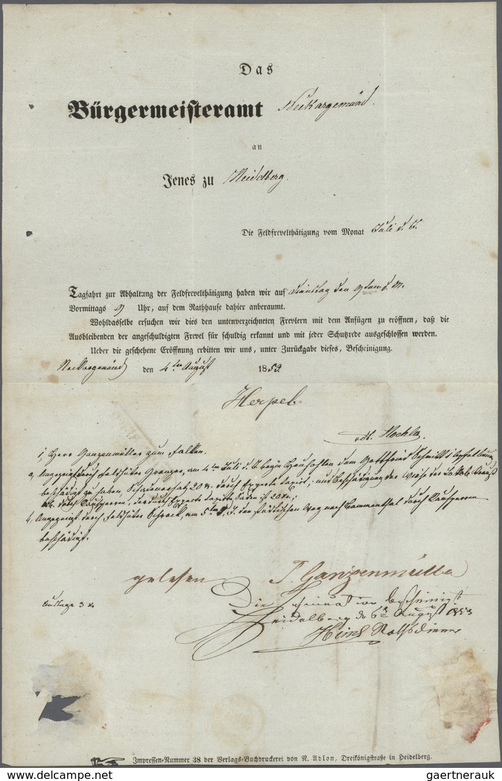 17010 Baden - Marken Und Briefe: 1851, 3 Kr. Schwarz Auf Gelb Mit Nummer "99" Auf Komplettem Faltbrief Aus - Andere & Zonder Classificatie