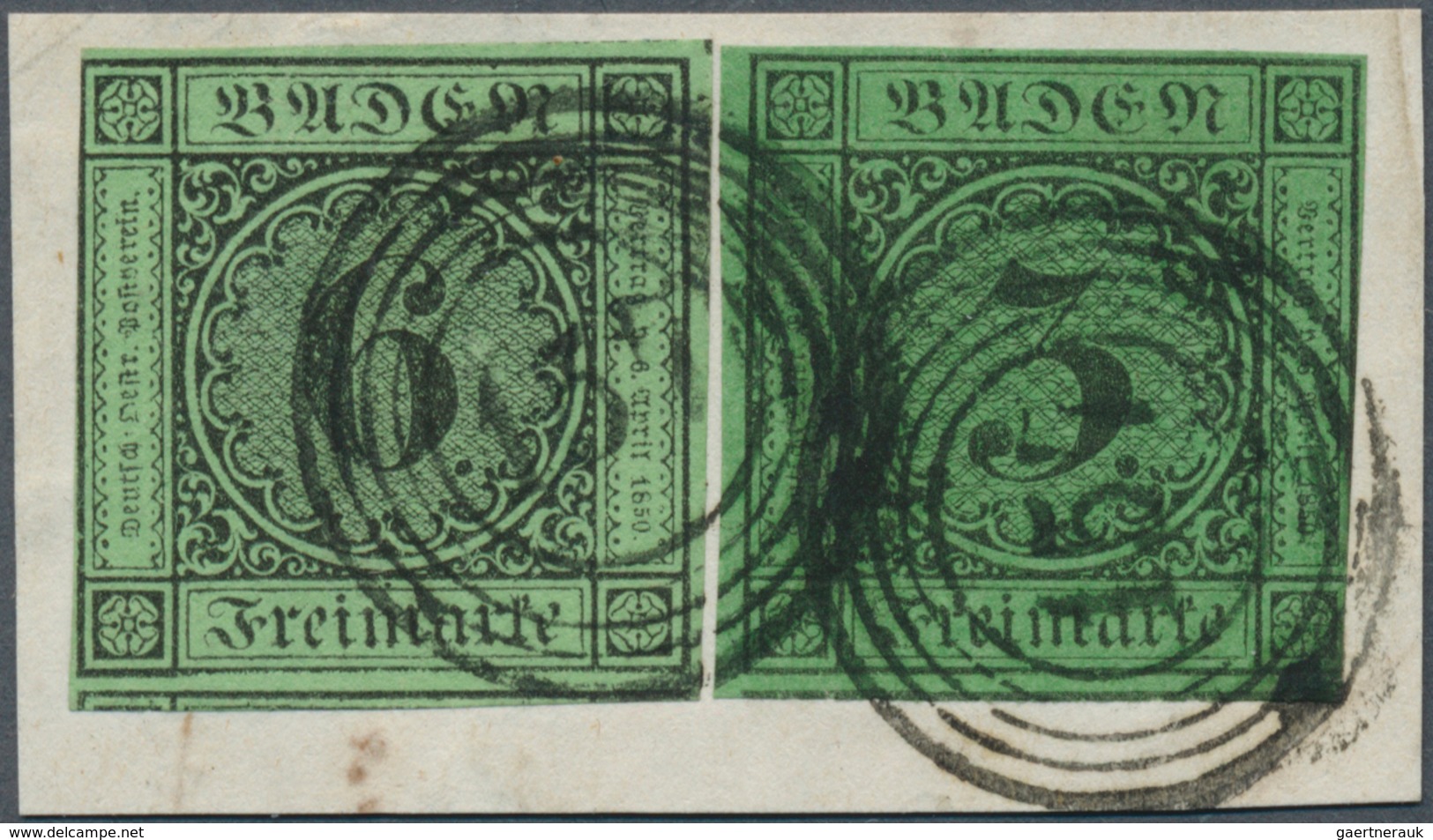 17011 Baden - Marken Und Briefe: 1851/53, Ziffernausgabe 6 Kr. Schwarz Auf Grün Und 1853, 3 Kr. Schwarz Au - Autres & Non Classés