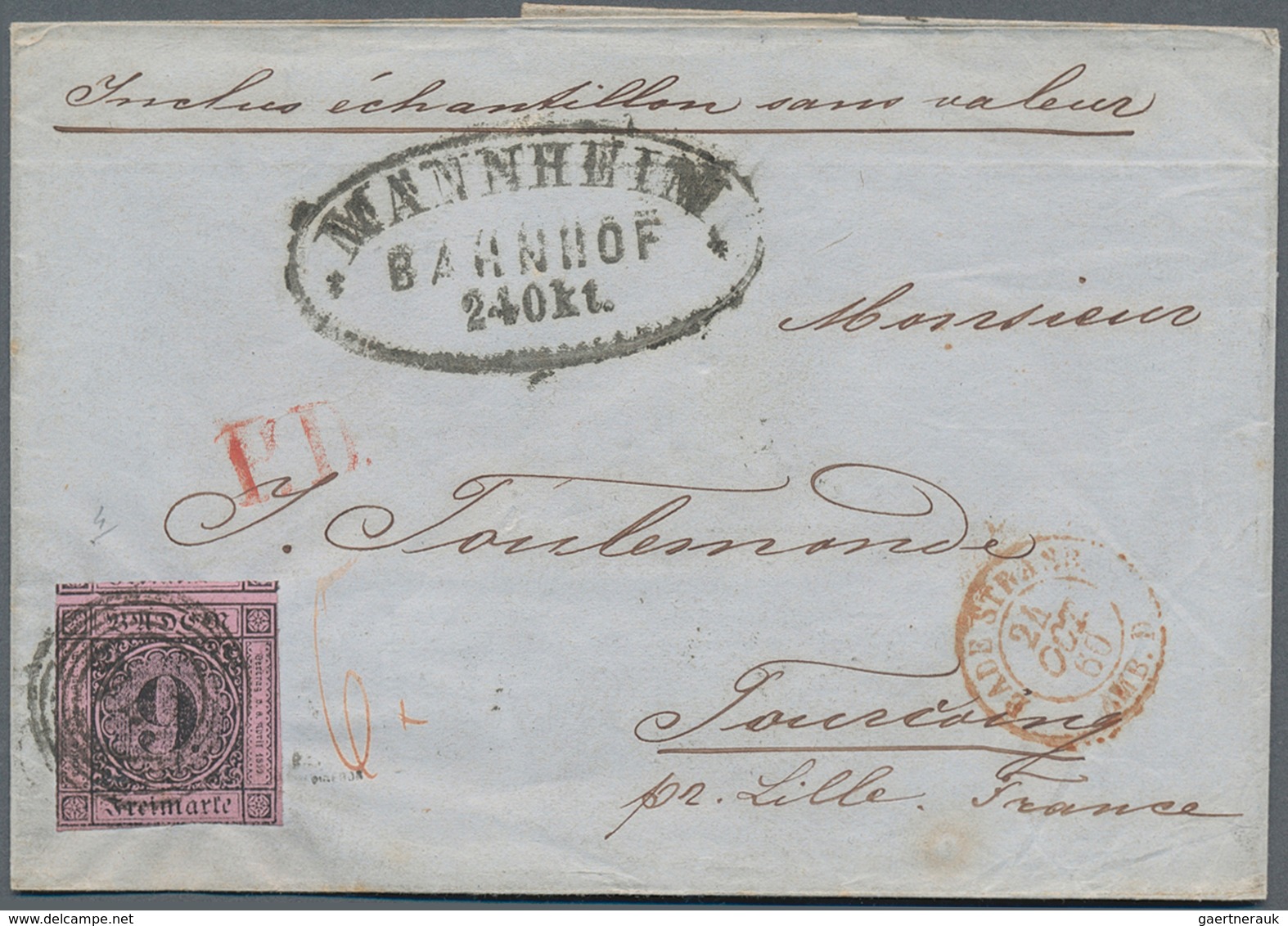 17013 Baden - Marken Und Briefe: 1851, 9 Kr. Schwarz Auf Lilarosa Mit Nummer "87" Auf Faltbriefhülle "Must - Other & Unclassified