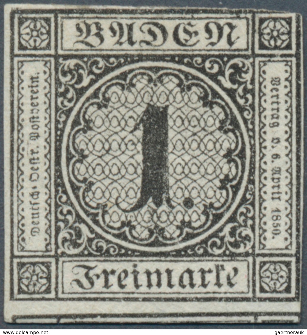 17014 Baden - Marken Und Briefe: 1853, Ziffernausgabe 1 Kr. Schwarz Auf Weiß, Ungebraucht Mit Neugummi, Fa - Andere & Zonder Classificatie