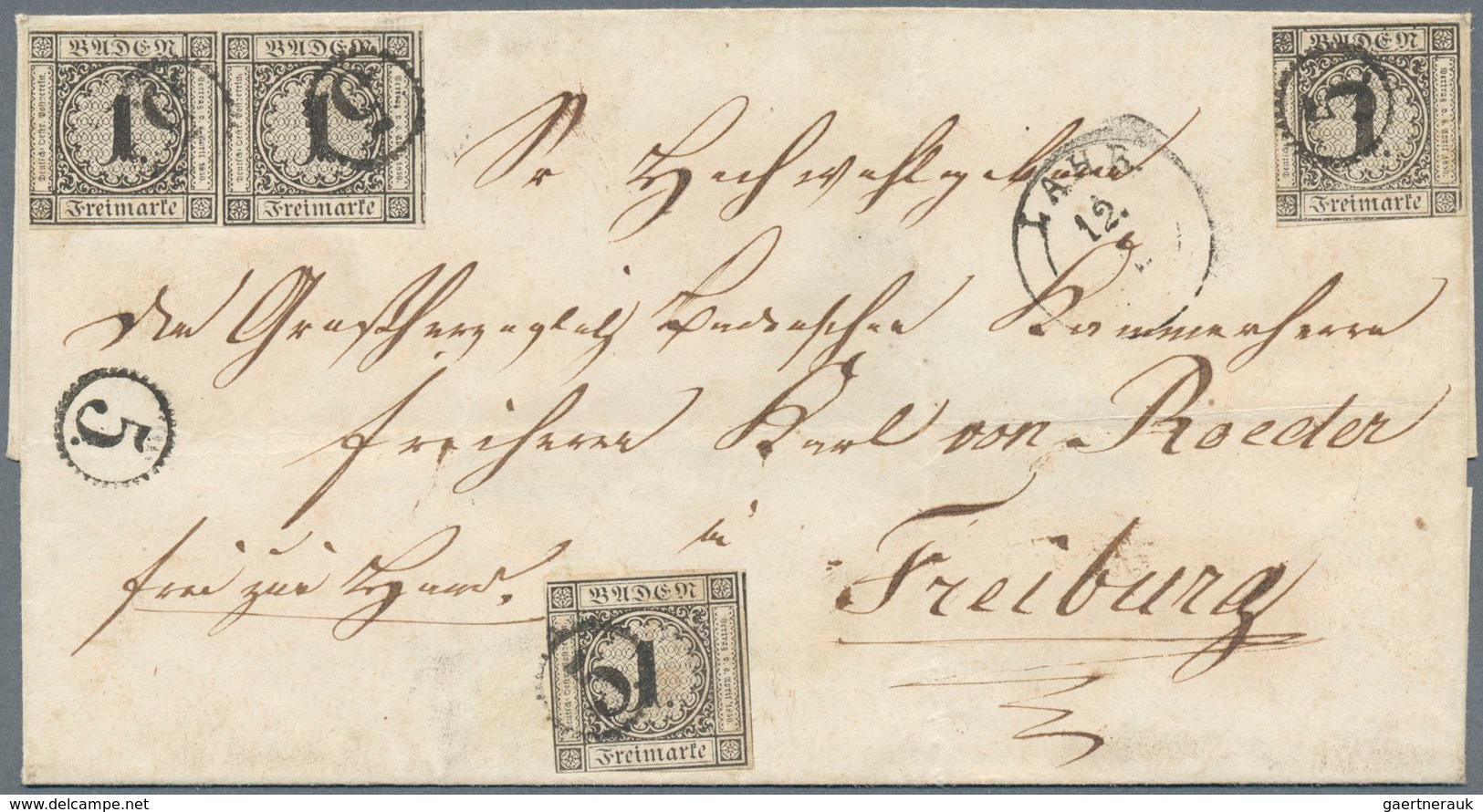 17016 Baden - Marken Und Briefe: 1853, Ziffernausgabe 1 Kr. Schwarz Auf Weiß Als Paar Und Zwei Einzelmarke - Autres & Non Classés