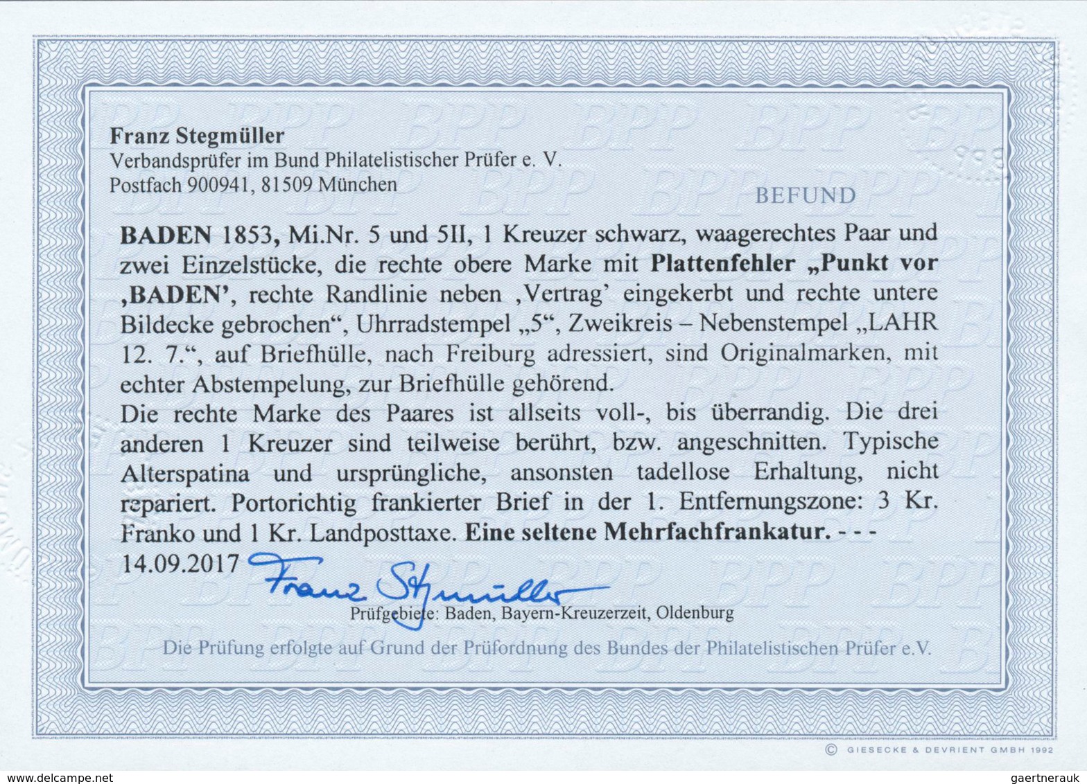 17016 Baden - Marken Und Briefe: 1853, Ziffernausgabe 1 Kr. Schwarz Auf Weiß Als Paar Und Zwei Einzelmarke - Other & Unclassified