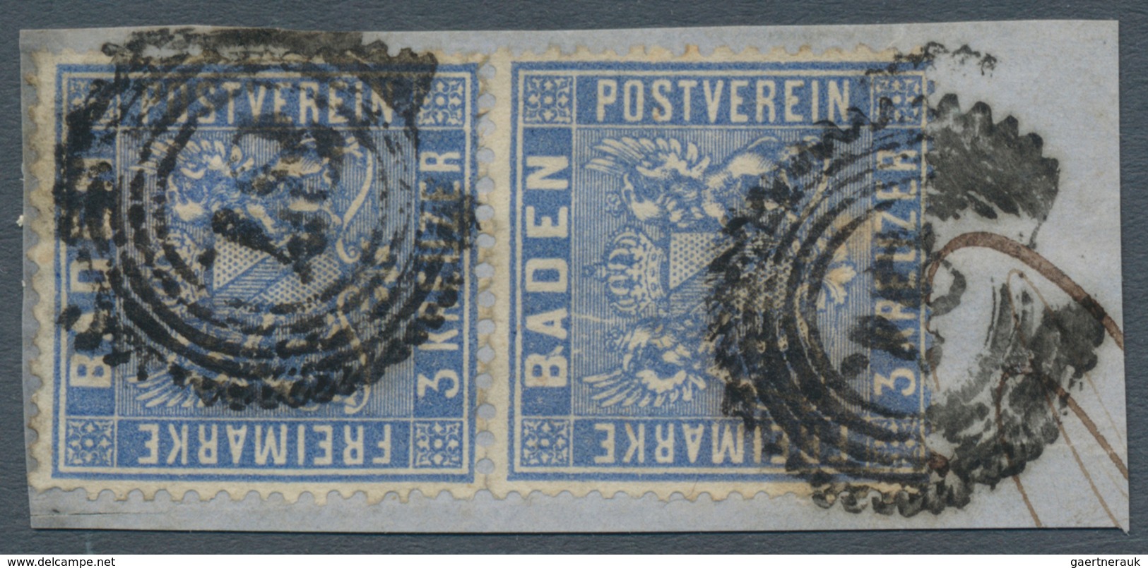 17019A Baden - Marken Und Briefe: 1860, Paar 3 Kr. Ultramarin Auf Briefstück, Dabei Untere Marke Mit Michel - Other & Unclassified