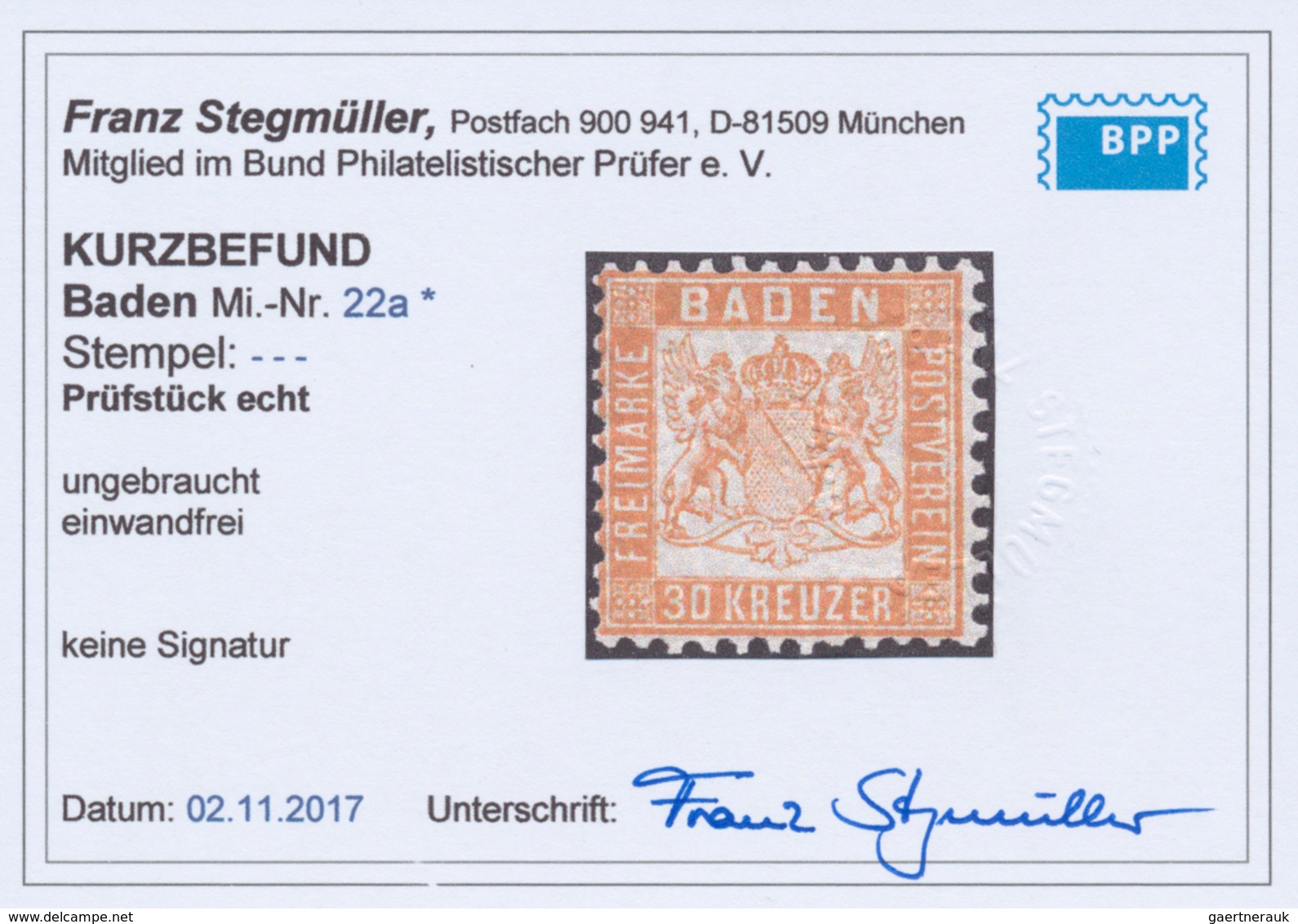 17032 Baden - Marken Und Briefe: 1862, Wappen 30 Kr. In A-Farbe Gelborange, Gut Gezähnte Und Nahezu Postfr - Sonstige & Ohne Zuordnung