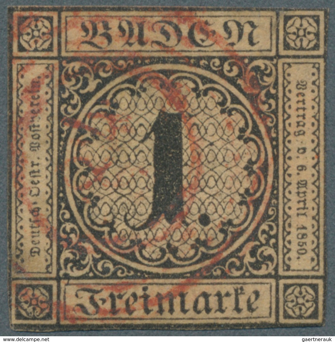 17047 Baden - Ortsstempel: 1851, "LADENBURG" Roter Fünfringstempel Mit Ortsnummer "78" Auf Mi.Nr.: 1 B Mit - Andere & Zonder Classificatie