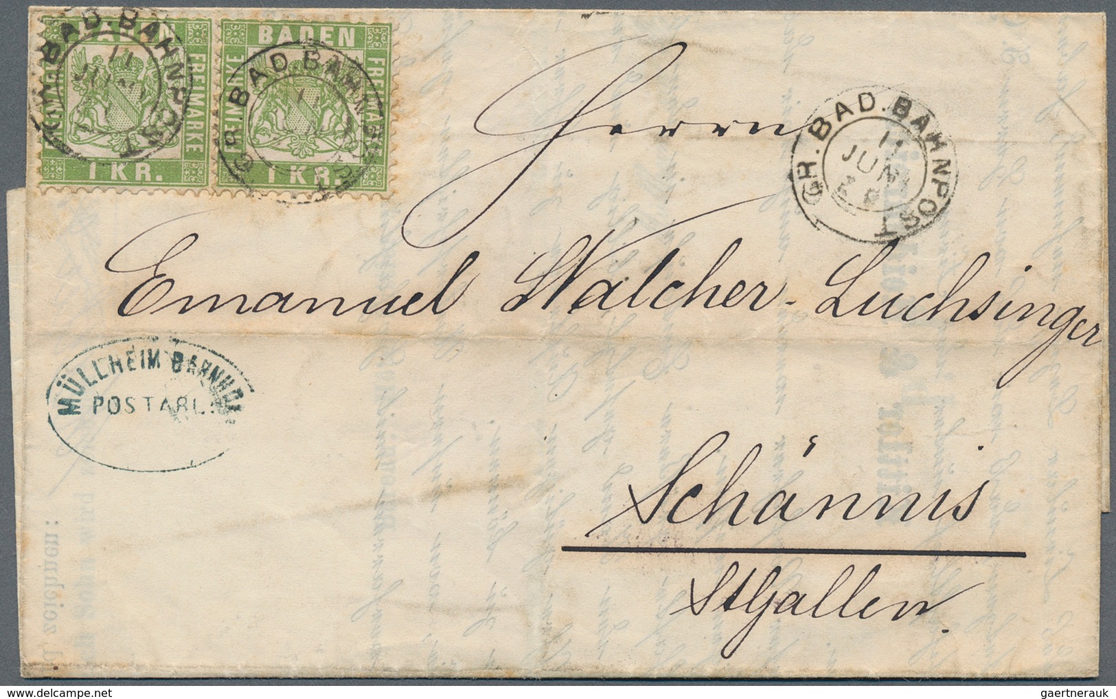 17048 Baden - Postablagestempel: MÜLLHEIM-BAHNHOF POSTABLAGE Dunkelblauer Neben-Stempel Auf Vetrtreter-Vor - Other & Unclassified