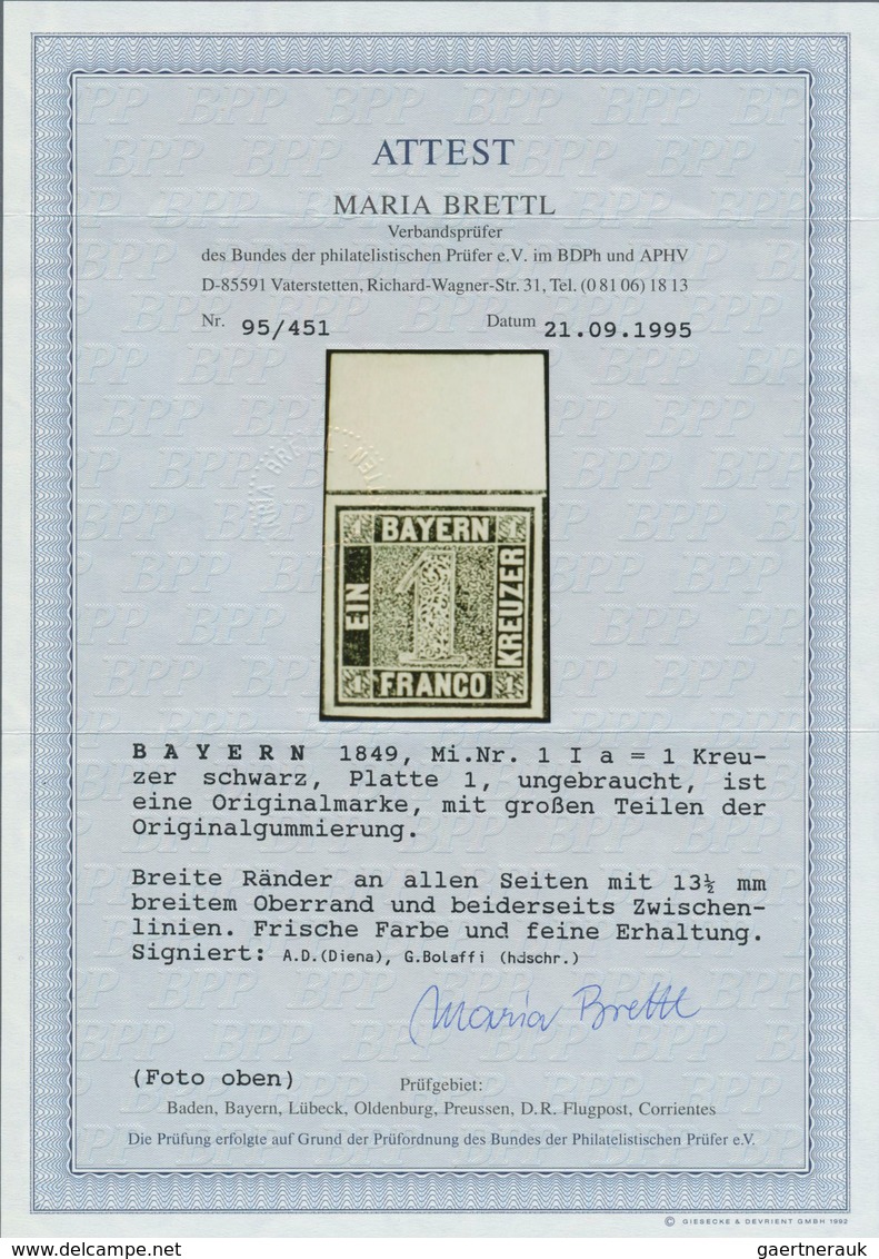 17055 Bayern - Marken Und Briefe: 1849, Ein Kreuzer Schwarz, Sauber Ungebrauchtes Exemplar Mit Oberrand Un - Other & Unclassified