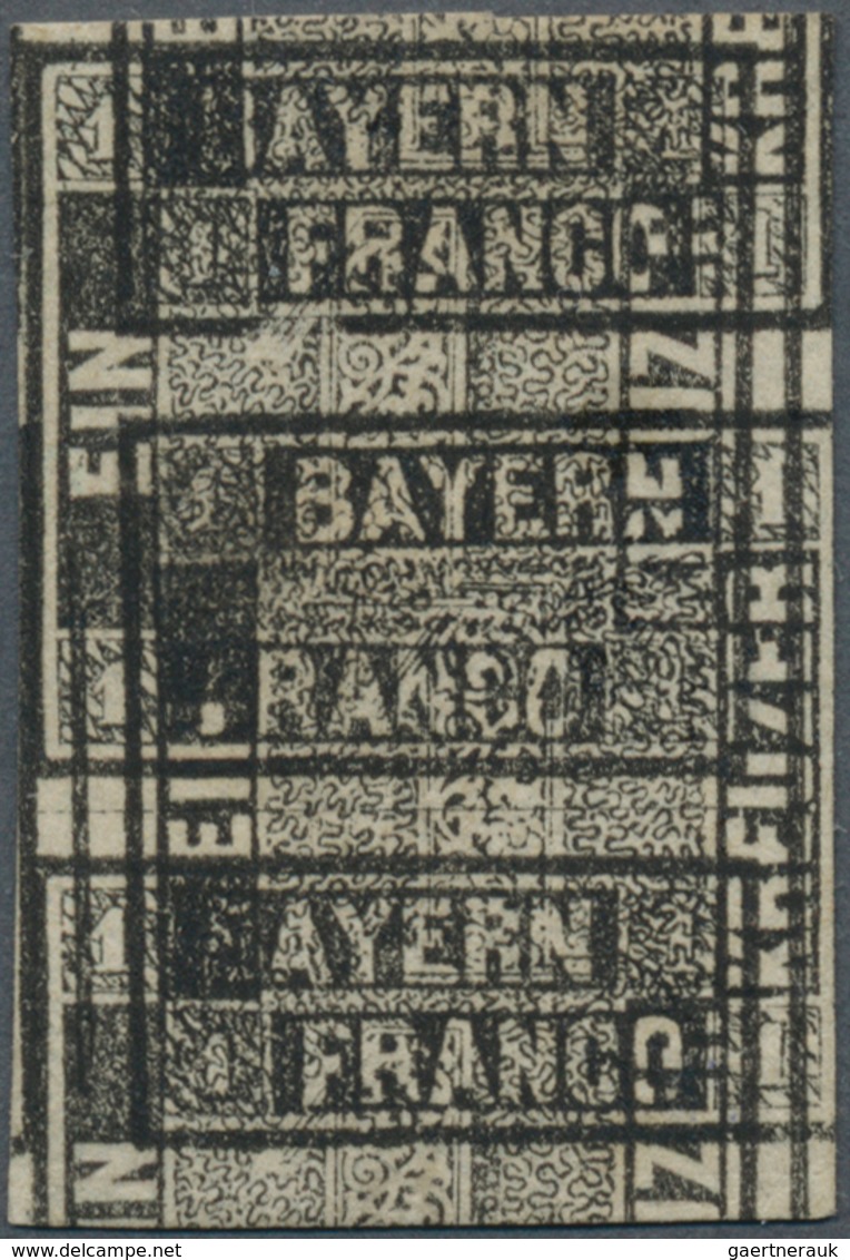 17056 Bayern - Marken Und Briefe: 1849, SCHWARZER EINSER 1 Kreuzer Grauschwarz Von Platte 1 Mit DOPPELDRUC - Other & Unclassified