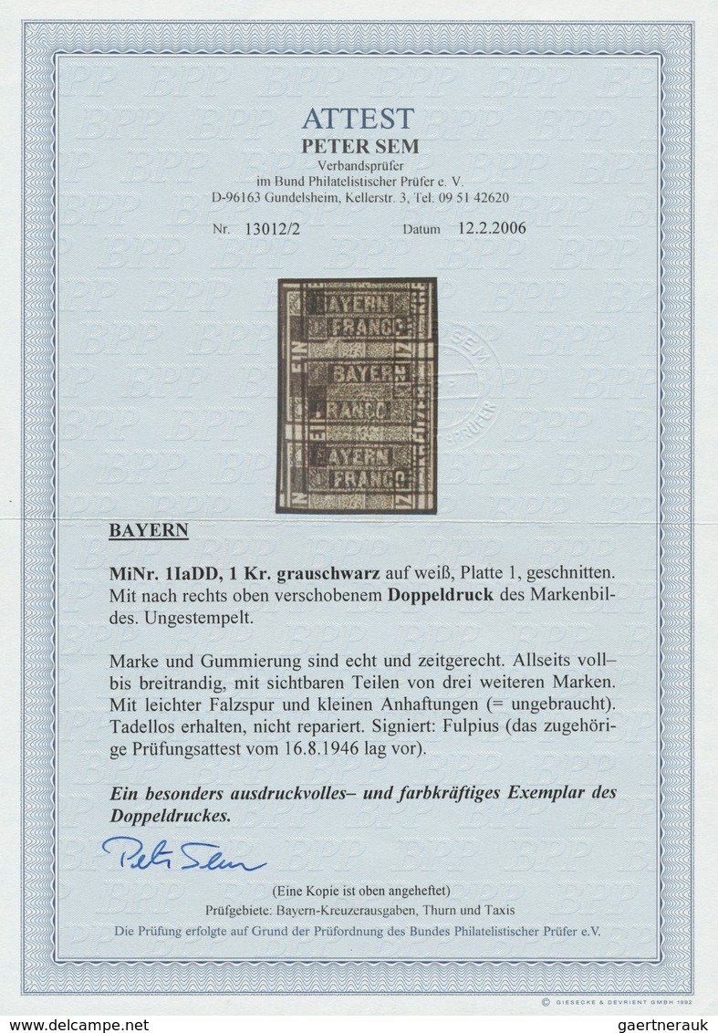 17056 Bayern - Marken Und Briefe: 1849, SCHWARZER EINSER 1 Kreuzer Grauschwarz Von Platte 1 Mit DOPPELDRUC - Other & Unclassified