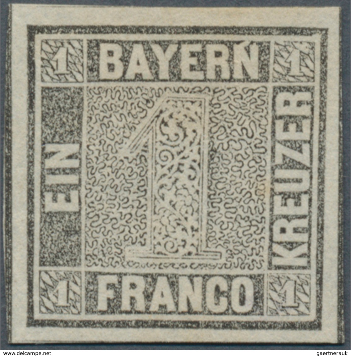 17057 Bayern - Marken Und Briefe: 1849, SCHWARZER EINSER 1 Kreuzer Hellgrauschwarz Von Platte 1 Mit Platte - Sonstige & Ohne Zuordnung