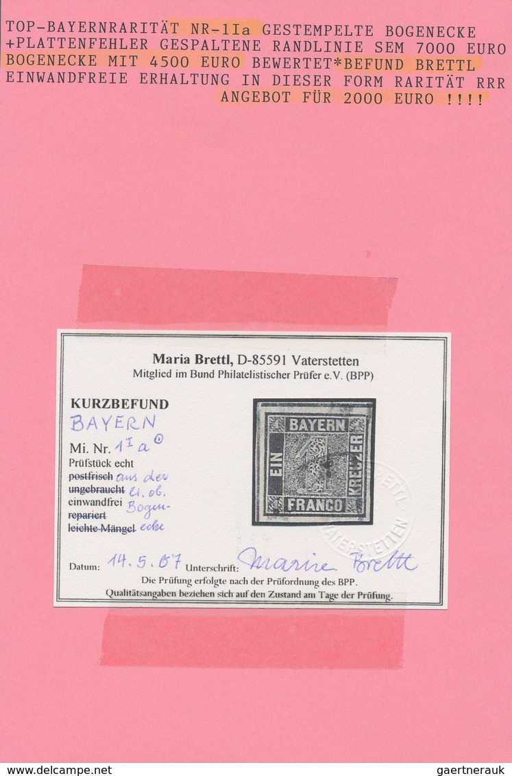 17058 Bayern - Marken Und Briefe: 1849, 1 Kr. Schwarz, Platte 1, Farbfrisch Und Allseits Breitrandig Aus D - Autres & Non Classés