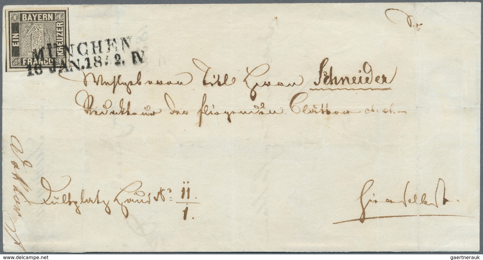 17059 Bayern - Marken Und Briefe: 1849, SCHWARZER EINSER 1 Kr. Schwarz, Platte 1 Auf Orts-Faltbriefhülle M - Sonstige & Ohne Zuordnung