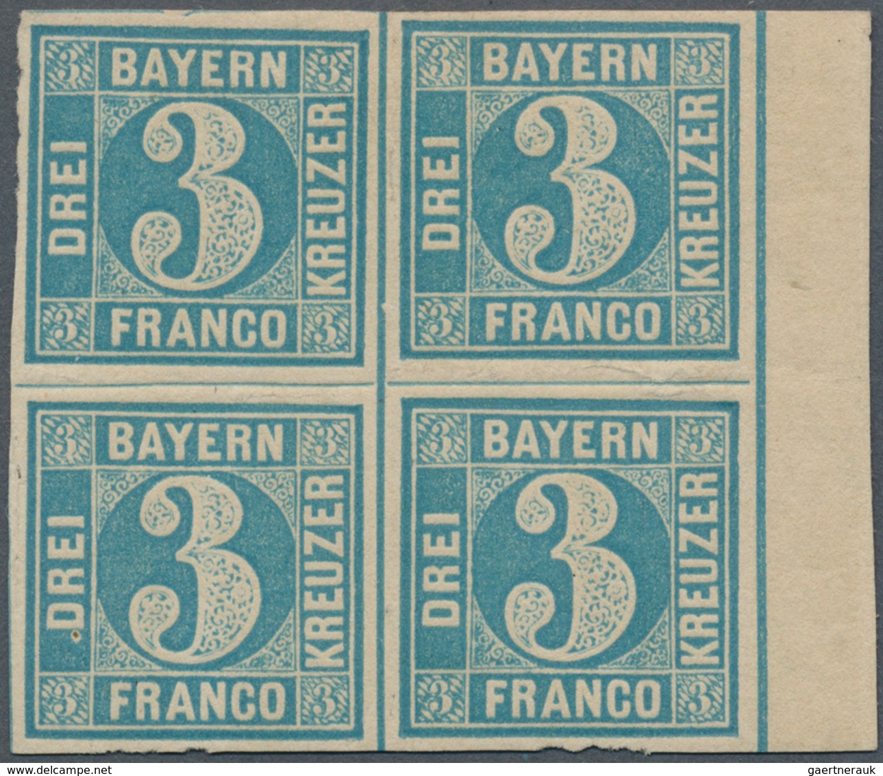 17069 Bayern - Marken Und Briefe: 1850, 3 Kr. Blau, Platte 5 B Im VIERERBLOCK Obere Marken Ungebraucht, Un - Other & Unclassified