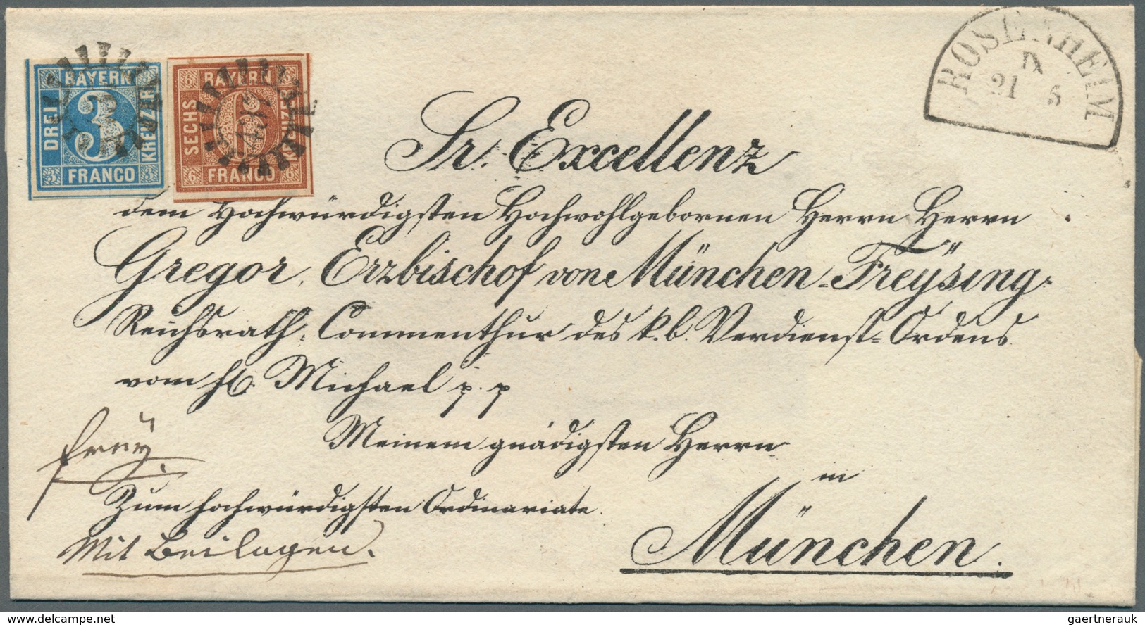 17074 Bayern - Marken Und Briefe: 1850, 3 Kr. Blau Und 6 Kr. Rotbraun Zusammen Auf VORDRUCK-BISCHOFSBRIEF - Sonstige & Ohne Zuordnung