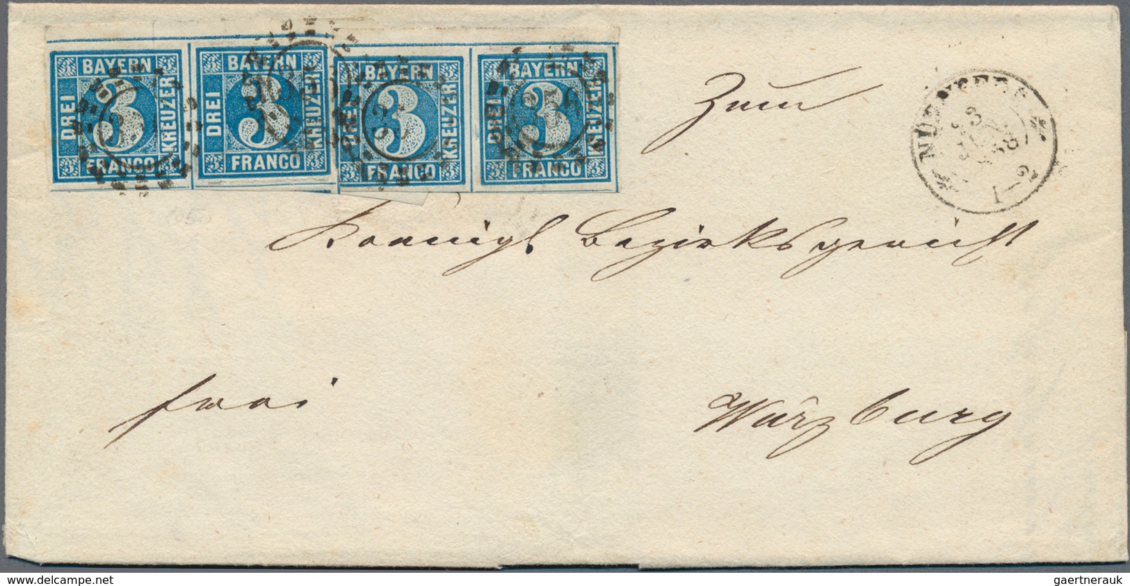 17077 Bayern - Marken Und Briefe: 1850, Zwei Paare 3 Kr. Blau, Platte 2 In Type 3 Mit OMR "356" Auf Brief - Other & Unclassified