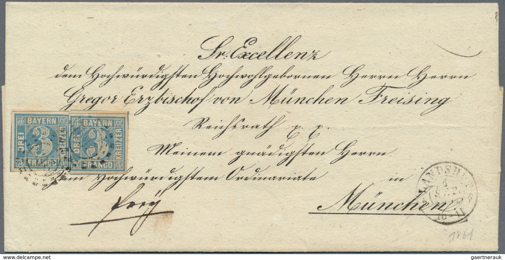 17080 Bayern - Marken Und Briefe: 1850, Zweimal 3 Kr. Blau, Platte II Type 5b Auf Vordruck-BISCHOFSBRIEF M - Other & Unclassified