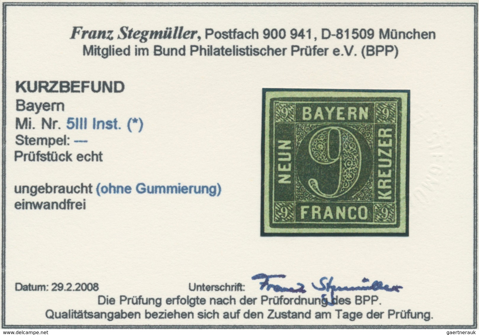 17083 Bayern - Marken Und Briefe: 1850/62, Drei Instruktionsmarken 3 Kr. Schwarz Auf Blau, 9 Kr. Schwarz A - Andere & Zonder Classificatie