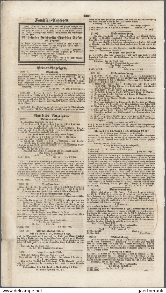 17084 Bayern - Marken Und Briefe: 1850, 1 Kr. Rosa Platte 1 Mit OMR "356" Auf KOMPLETTER ZEITUNG "Der Korr - Other & Unclassified