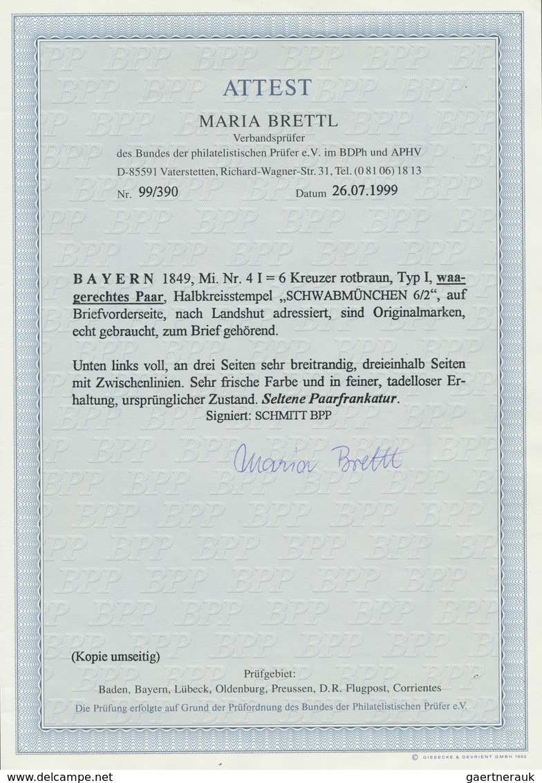 17094 Bayern - Marken Und Briefe: 1849, Ein PAAR 6 Kr. Lebhaftrötlichbraun Auf Luxus-Briefvorderseite Mit - Other & Unclassified