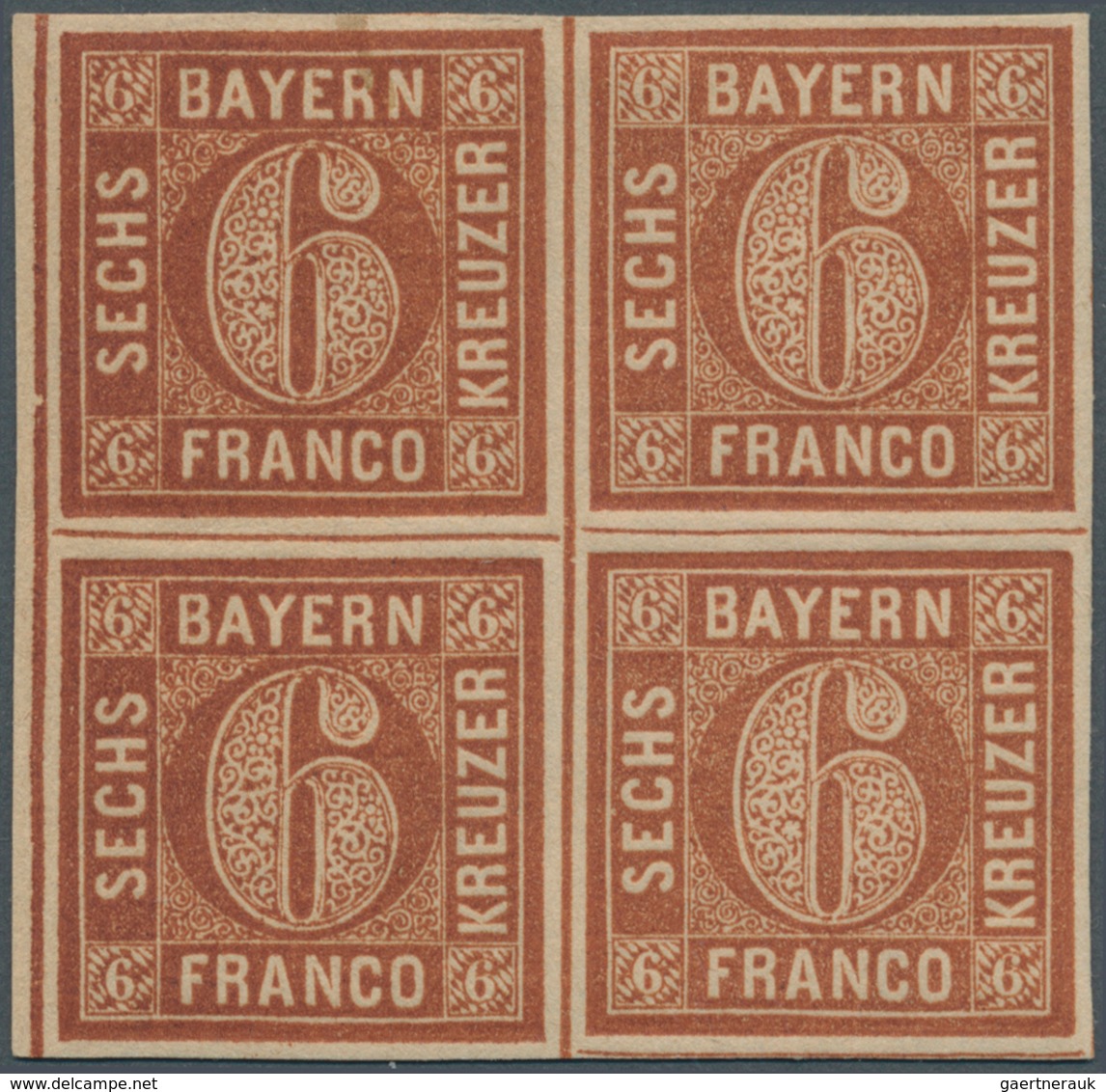 17098 Bayern - Marken Und Briefe: 1850, 6 Kr. Lebhaftrötlichbraun Von Der Platte 3 Im Viererblock, Dabei O - Other & Unclassified