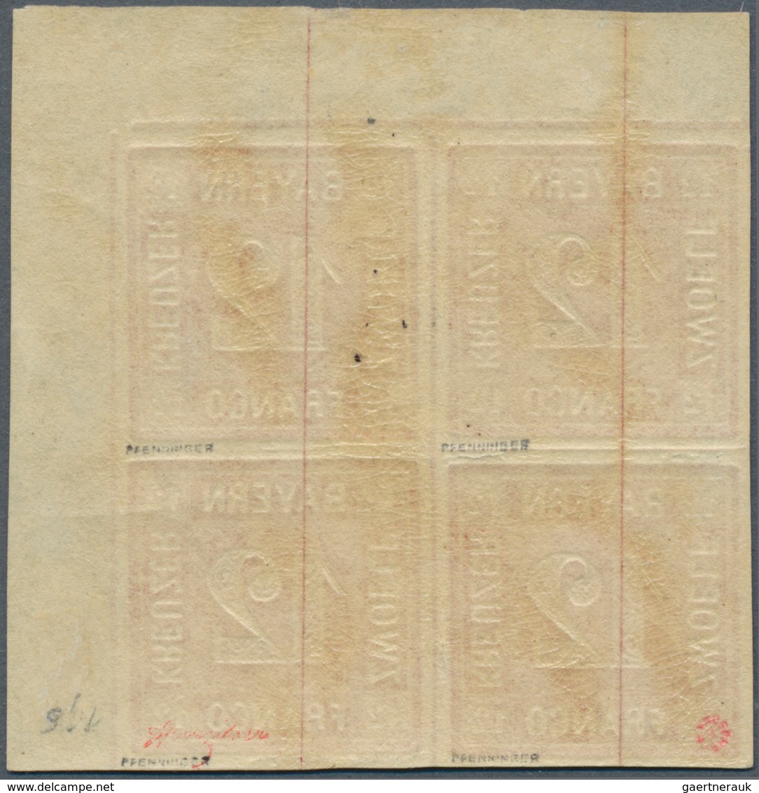 17108 Bayern - Marken Und Briefe: 1850, 12 Kr. Orangerot Als Postfrischer Eckrandviererblock Oben Rechts, - Other & Unclassified