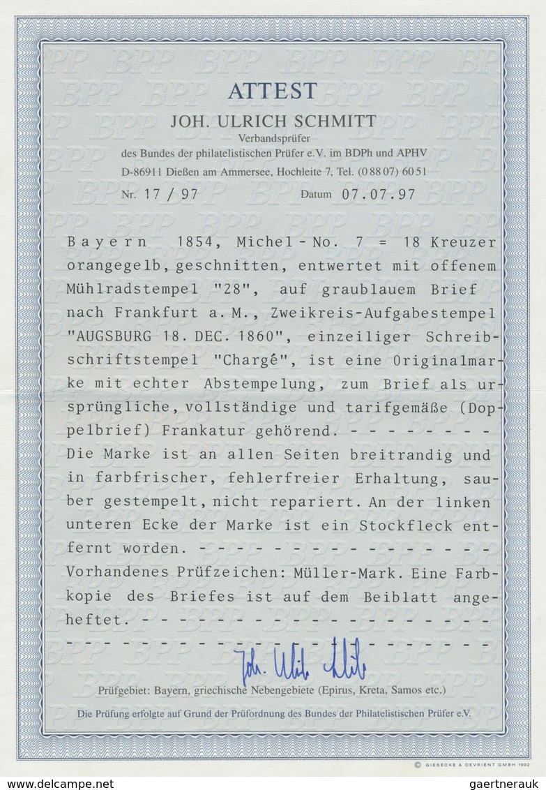 17118 Bayern - Marken Und Briefe: 1850, 18 Kr. Orangegelb Mit OMR "28" Und K2 "AUGSBURG 18 DEC 1860" Sowie - Other & Unclassified