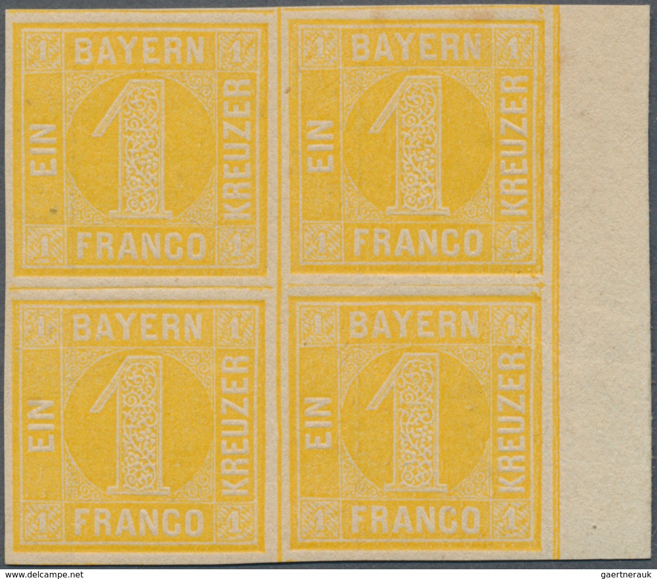 17120 Bayern - Marken Und Briefe: 1862, 1 Kr. Gelb In Type 1 (spitze Ecken) Als Postfrischer Randviererblo - Other & Unclassified