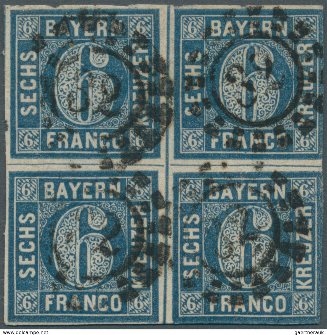 17129 Bayern - Marken Und Briefe: 1862, 6 Kr. Blau Im VIERERBLOCK Mit OMR "32" (Bamberg), Farbfrische Mark - Other & Unclassified