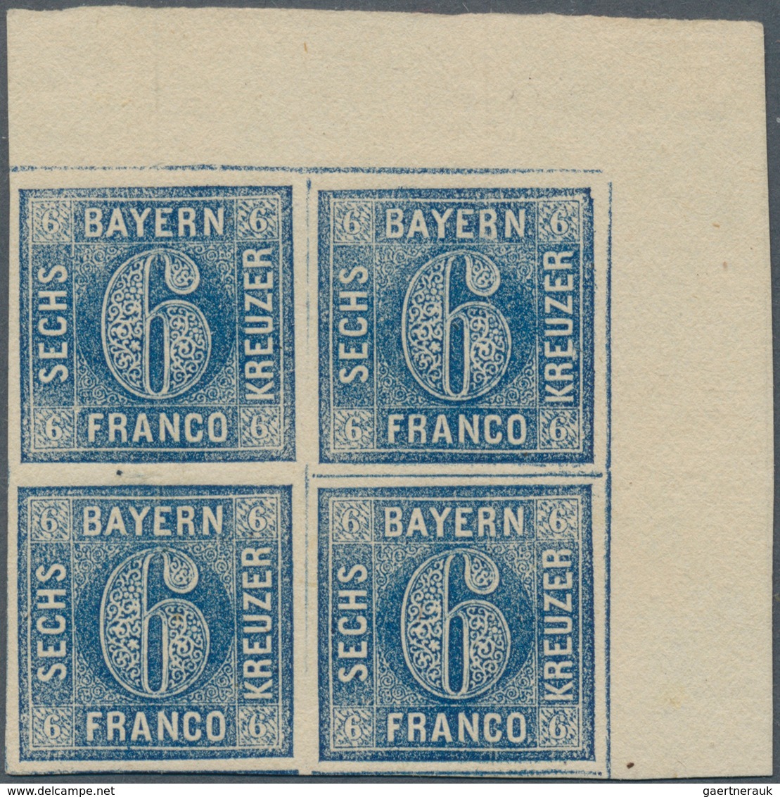 17130 Bayern - Marken Und Briefe: 1862, 6 Kr. In B-Farbe Stahlblau, Trockener Druck Als Postfrischer Eckra - Other & Unclassified