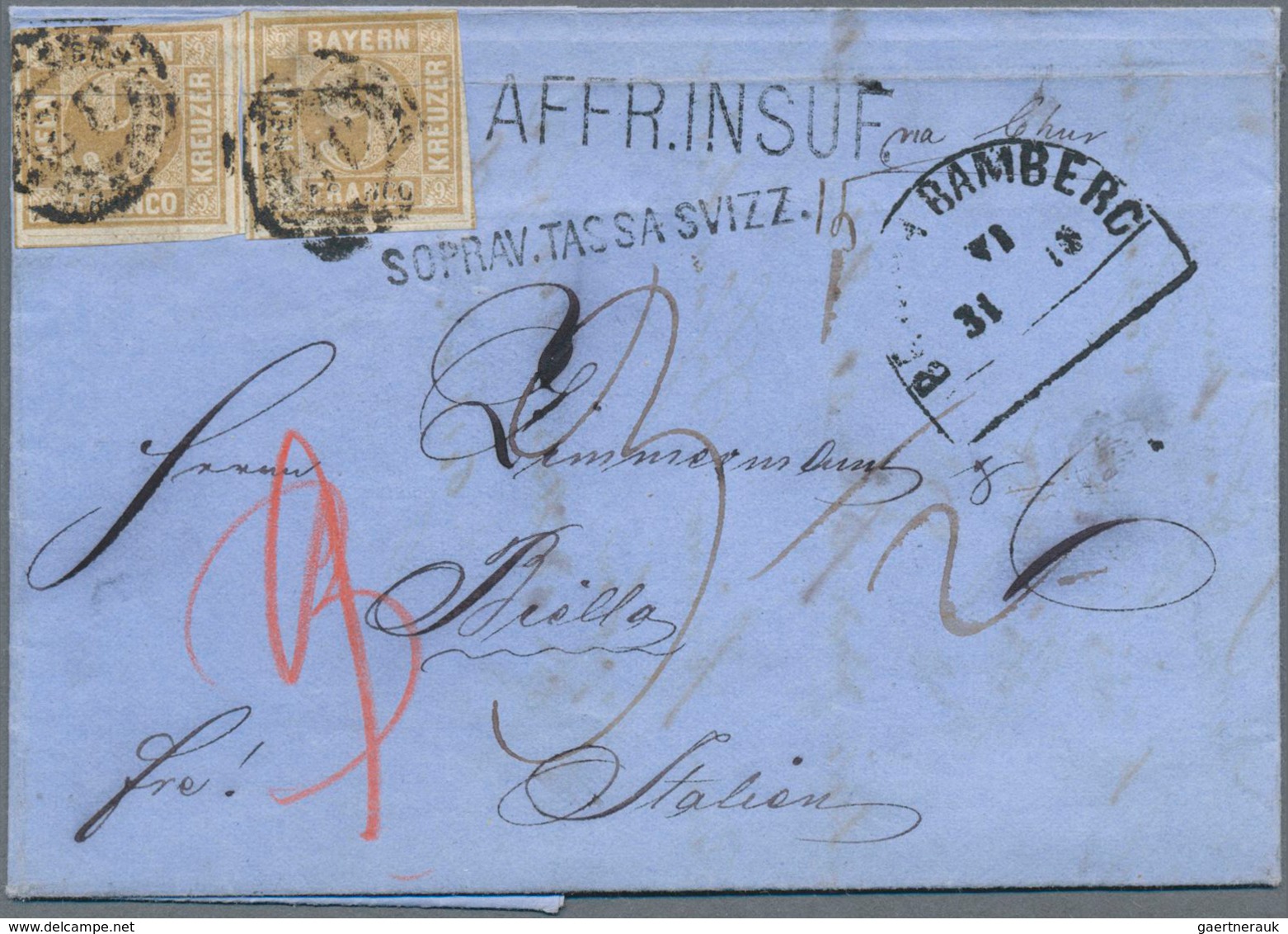 17134 Bayern - Marken Und Briefe: 1866, Zwei Briefe Mit Doppelt Frankaturen Der Bayern 9 Kr. Braun Nach It - Other & Unclassified