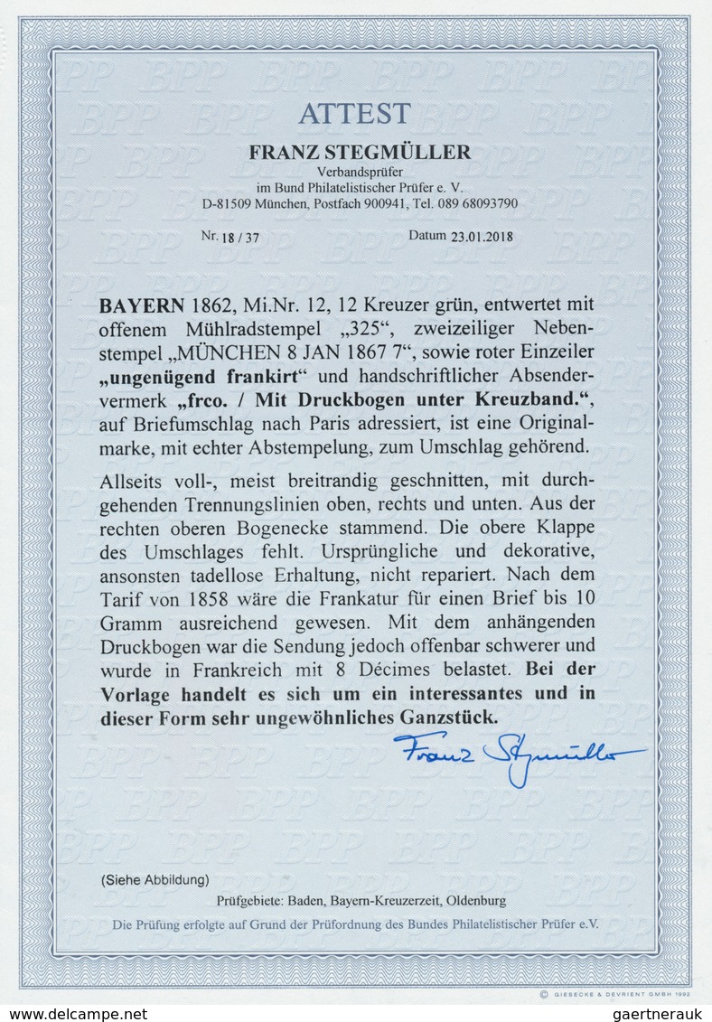 17137 Bayern - Marken Und Briefe: 1862, Einzelfrankatur 12 Kr. Grün Als BEGLEITBRIEF FÜR DRUCKBOGEN UNTER - Other & Unclassified