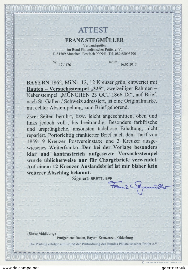 17139 Bayern - Marken Und Briefe: 1862: RAUTEN-VERSUCHSSTEMPEL "325", Besonders Klar, Ideal Ausgeprägt Und - Other & Unclassified