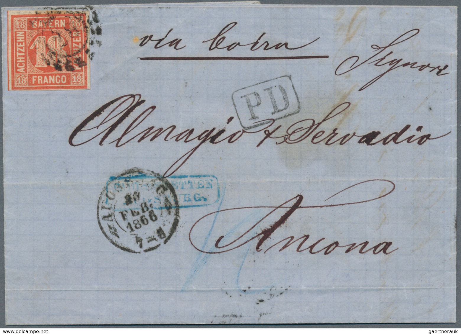 17142 Bayern - Marken Und Briefe: 1862, 18 Kr. In A-Farbe Zinnoberrot Mit OMR "28" Und L2 "AUGSBURG 28 FEB - Other & Unclassified
