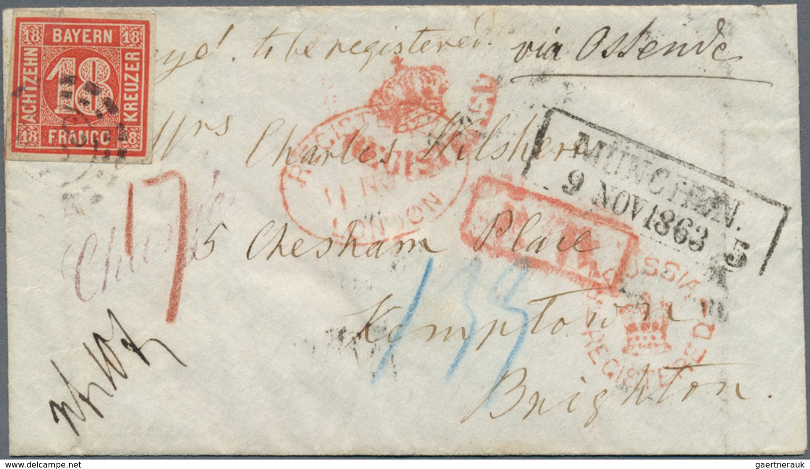 17143 Bayern - Marken Und Briefe: 1862, 18 Kr. In A-Farbe Zinnoberrot Mit OMR "325" Und L2 "MÜNCHEN 9 NOV - Other & Unclassified