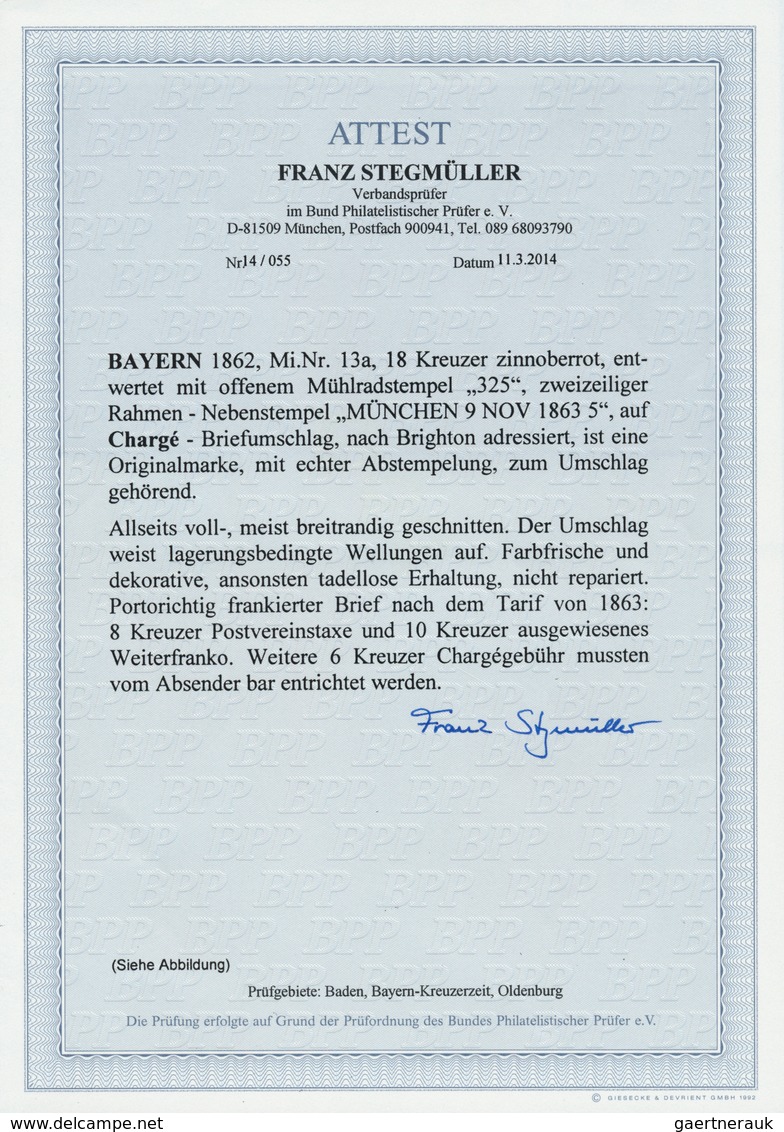 17143 Bayern - Marken Und Briefe: 1862, 18 Kr. In A-Farbe Zinnoberrot Mit OMR "325" Und L2 "MÜNCHEN 9 NOV - Other & Unclassified